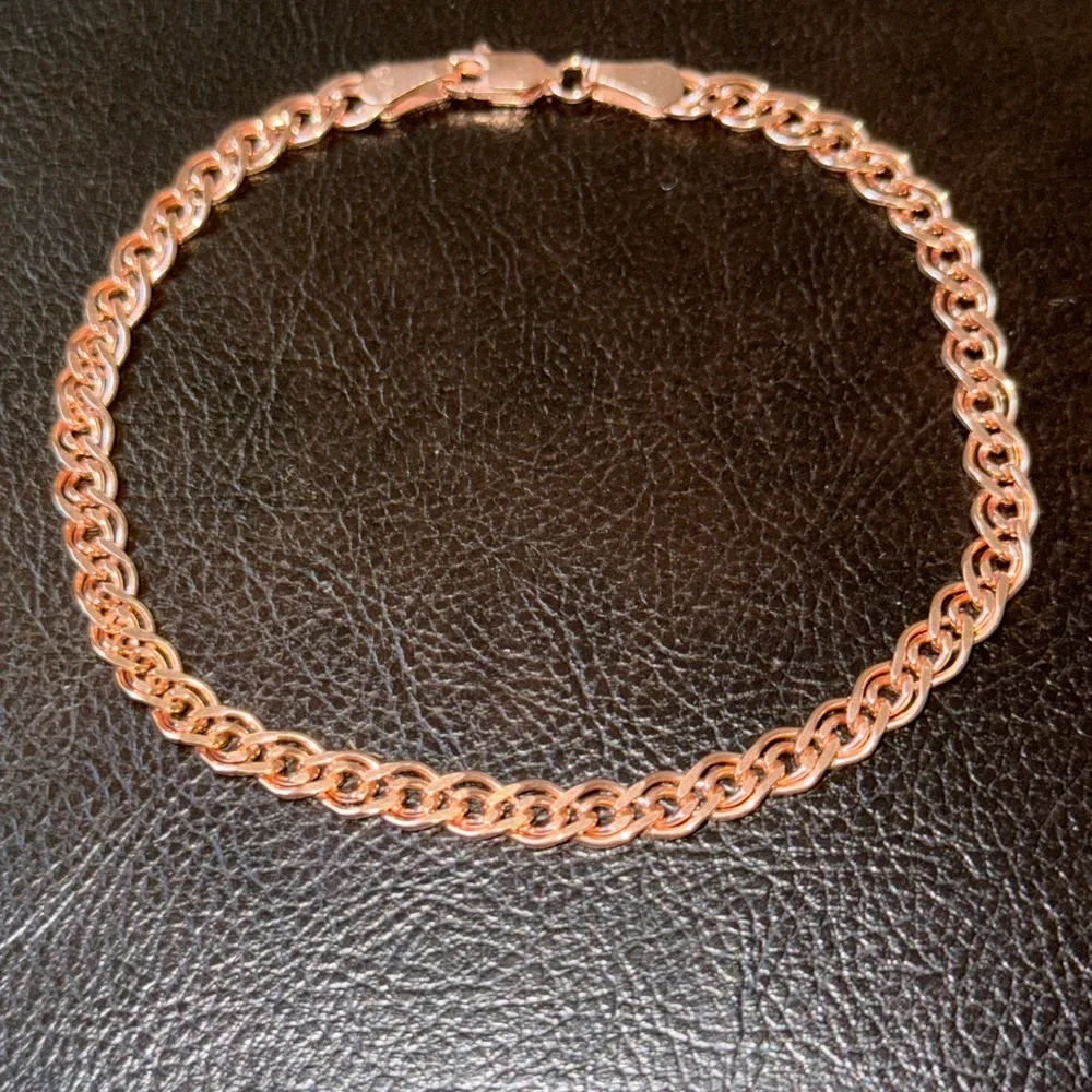 Link chain 5mm 925 silver bracelet unisex rambo 14k rose gold plated